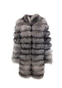 Dış Giyim Gri Tüy Detaylı Long Fur Coat