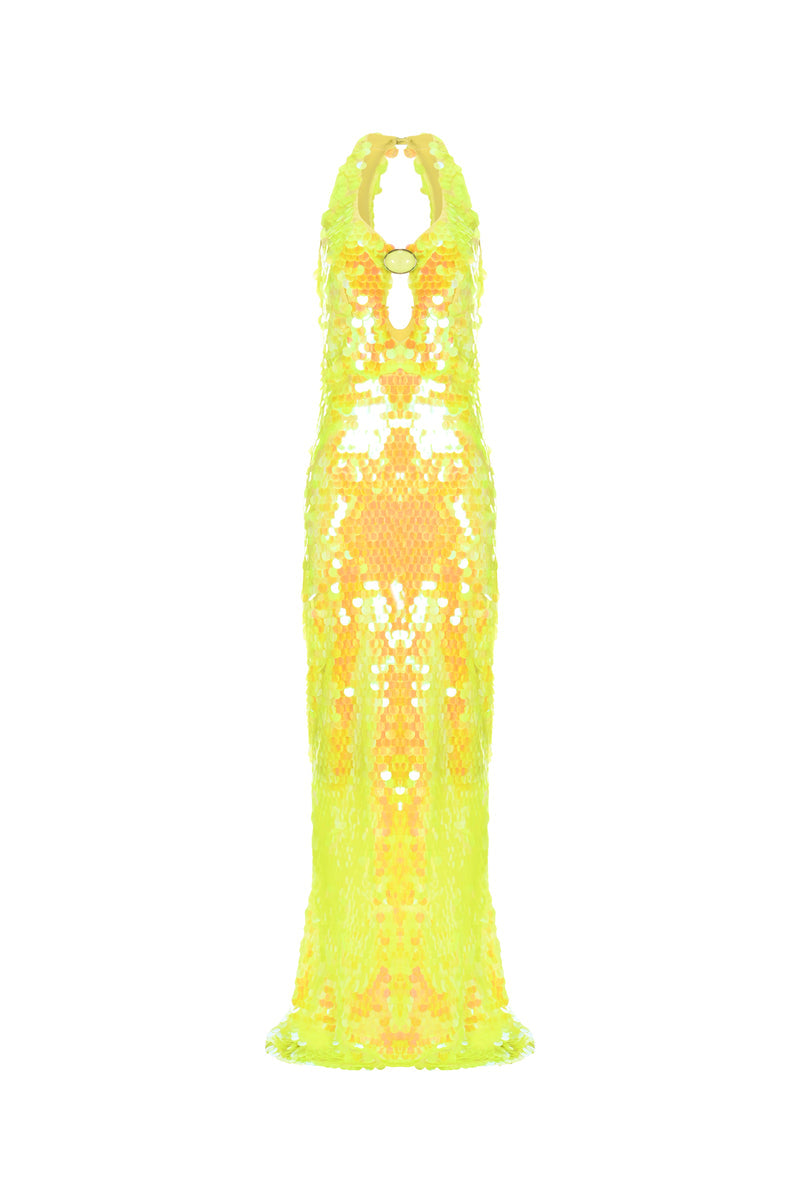  Lüks Kaliteli Elbise Modellerinden Sequin Yellow Dress